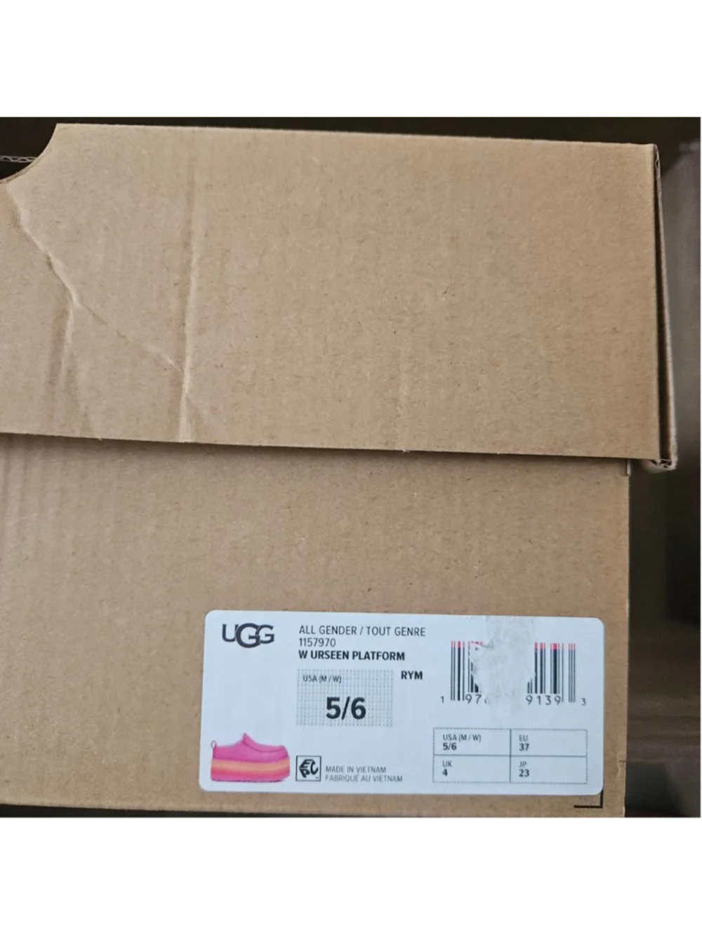 UGG Urseen All Gender Platform Slide On Multicolor Pink Lamb Wool Womens 6 NIB
